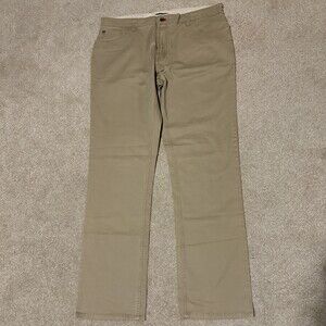 IZOD Mens 36x34 Straight Fit Chino Pants Flat Front Beige Tan Trousers Khakis